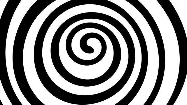 Black spiral doodle animation on white background. Hand drawn abstract swirl continuously rotating in seamless loop. Minimalist hypnotic black and white motion. Looping MP4 video.