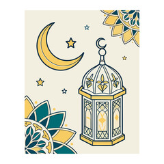 Fototapeta premium Islamic new year card with crescent moon and lantern greeting illustration religion decorative