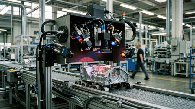 Medium shot showcasing a 3D measurement inline optical inspection system using advanced sensors to ensure precise geometric conformity and detect structural defects on