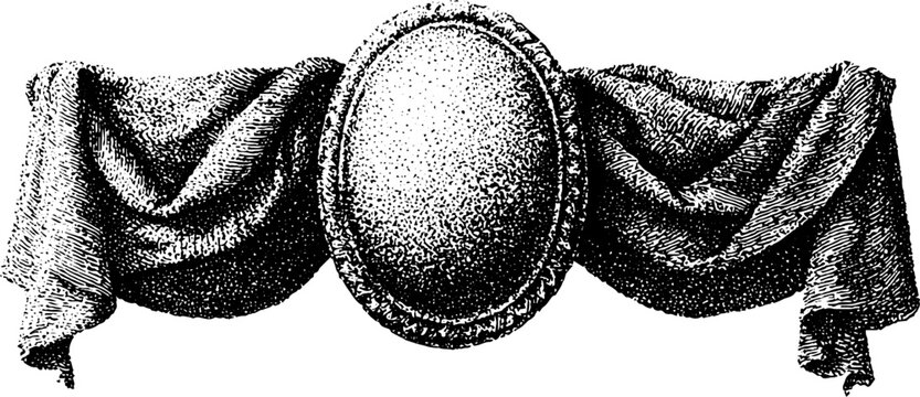 Oval ornamental medallion with swag drapery and tassels