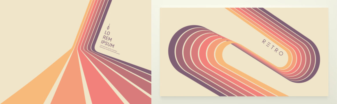 A steep descent or climb on a racing track. A retro 1960s-style background. Wavy lines in perspective. Dynamic ribbons. Illustration for brochure, poster, cover, presentation, notebook or notepad.