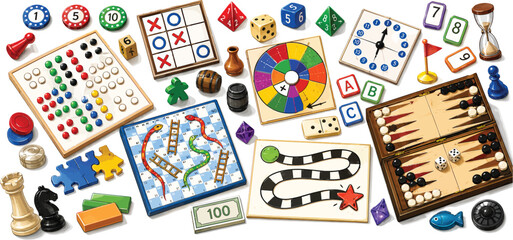Ultimate Board Games Collection with Tabletop Gaming Elements Vector © AbuHuraira