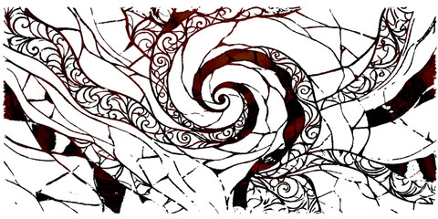 Abstract floral vector design with black vintage flower swirls and ornamental leaf patterns © ELIUS AHAMMED