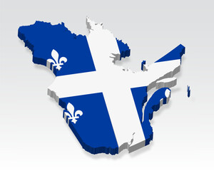 Fototapeta premium 3D Quebec Province of Canada map with flag. Three dimensional map of Quebec with shadow. Flag Quebec on white background for your design, app, UI. Stock vector. EPS10.