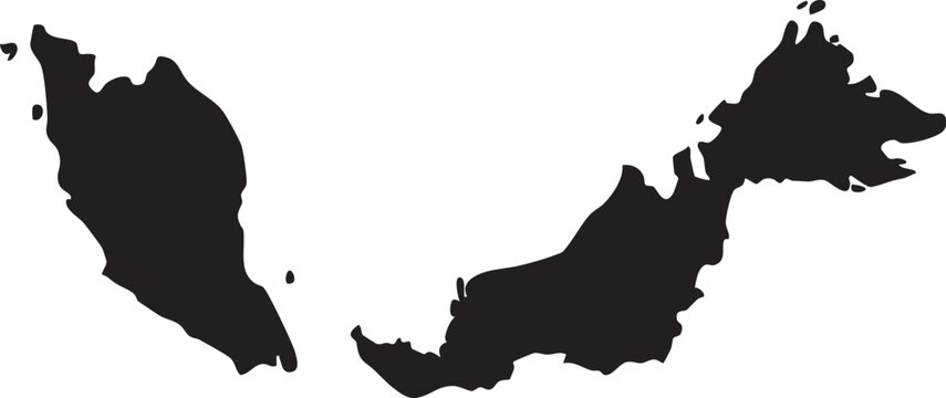 Black silhouette map of Malaysia a vector illustration for geography travel and educational designs isolated on white background