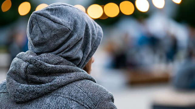 Rear view of a portrait of homelessness showing a person struggling with housing instability, chronic homelessness concept, housing struggle photography, poverty documentation,
