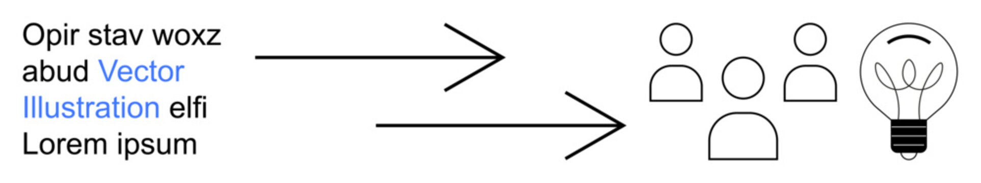 Knowledge sharing, teamwork, collaboration, innovation, idea generation, creative thinking. Arrows direct toward a group and a light bulb. Collaboration and innovation concepts