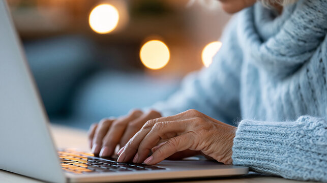 Close-up of an elderly person with a laptop representing technology misuse and vulnerability to scams, digital vulnerability concept, senior and scam photography, online safety