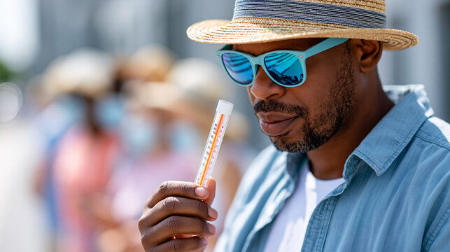 Close-up of people at a heatwave with protective measures for vulnerable groups, heatwave safety concept, heat protection photography, climate vulnerability documentation,