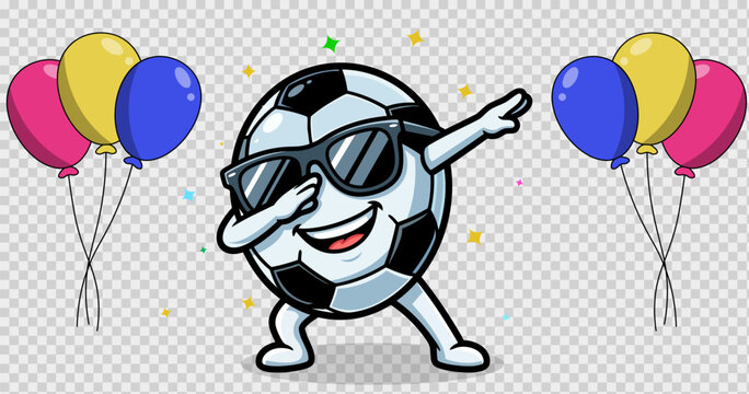 Cute Soccer Ball Cartoon Character Doing Dab Dance Isolated on Transparent Background Vector