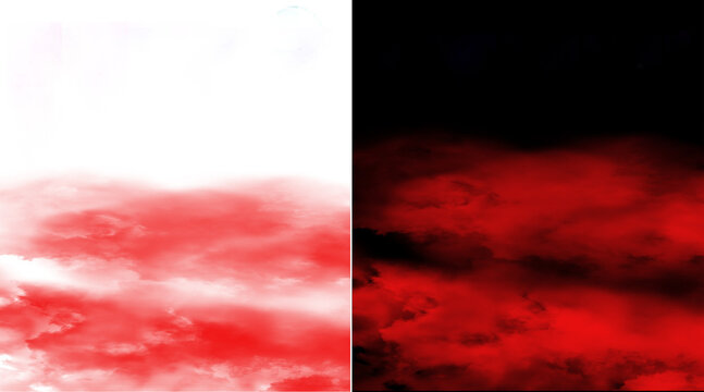 Dramatic red smoke clouds on black and white backgrounds, ethereal crimson mist texture, abstract blood red vapor effect for cinematic overlays