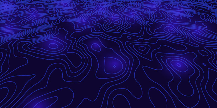 3D Sea Ocean Nautical Depth Topographic Topo Map Banner Background. Curvy Wavy Lines Vector Illustration. Hills, Rivers and Mountains. Geography Concept.