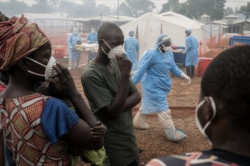 Fototapeta premium Vigilant faces in an African community confronting a devastating Ebola epidemic