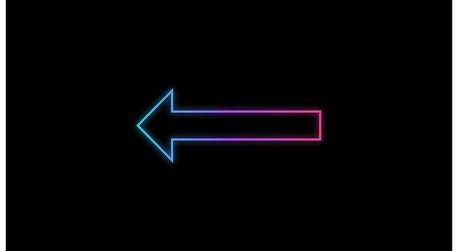 Neon gradient arrow pointing left animated on animation black background