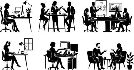 Fototapeta premium Stylish silhouette set of workplace 