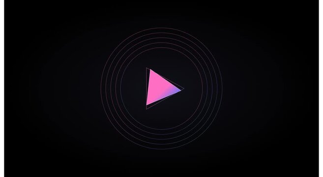 Neon gradient play button with pulsing circular rings motion animation