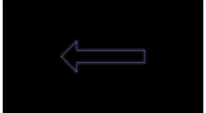 Neon left arrow sign glowing on animation black background, for digital direction