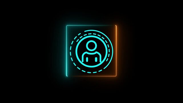 Glowing neon Robotic hand pointing at holographic icon of client profile. Concept of marketing automation system for audience targeting personalization and digital customer engagement.4k motion video
