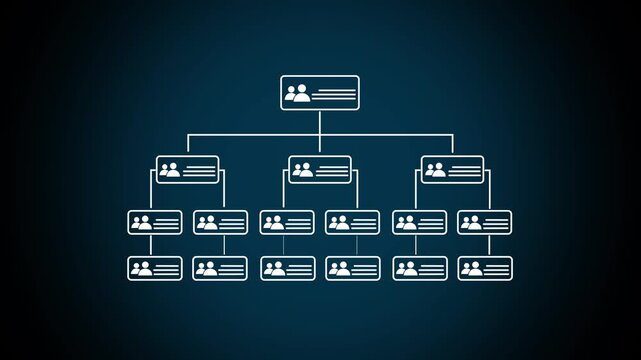 Businessman Glowing workflow automation system with data diagram of hierarchical structure of departments in business organization. Business workflow process management concept.4k motion video