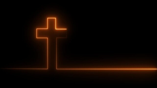 Glowing neon Cross and come and worship text in thin lines style.4k motion graphics video