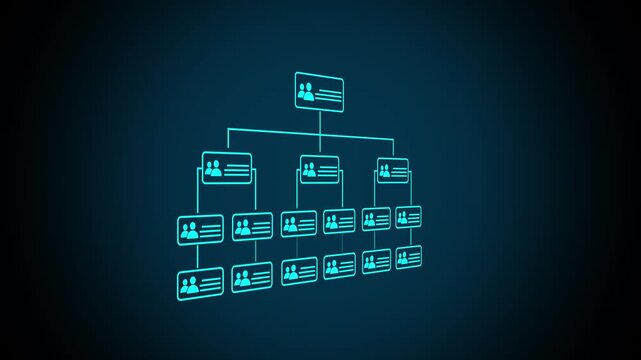 Business workflow process management concept. Businessman Glowing workflow automation system with data diagram of hierarchical structure of departments in business organization.4k motion video