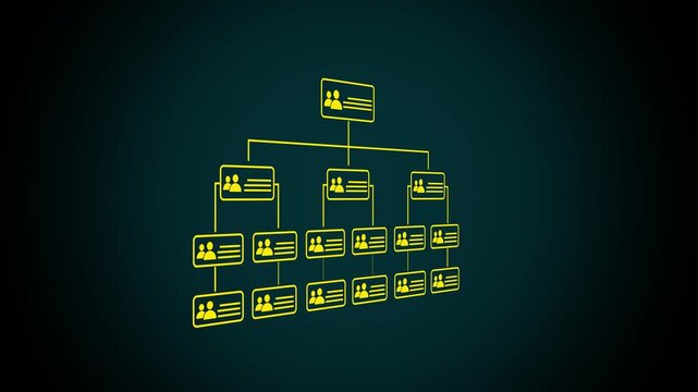 Business workflow process management concept. Businessman Glowing workflow automation system with data diagram of hierarchical structure of departments in business organization.4k motion video