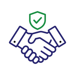 Handshake and shield with checkmark color icon, business deal protection, secure transaction concept. © MdMoklasar