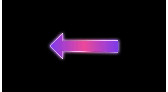 Neon purple gradient arrow pointing left animation isolated on black background