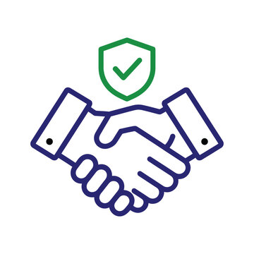Handshake and shield with checkmark color icon, business deal protection, secure transaction concept.