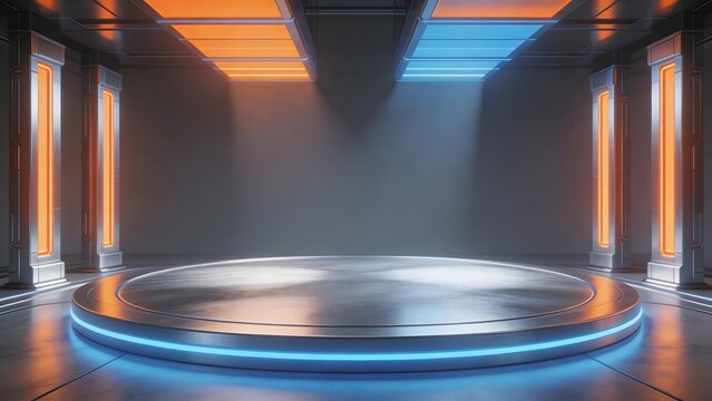 Futuristic room with glowing lights