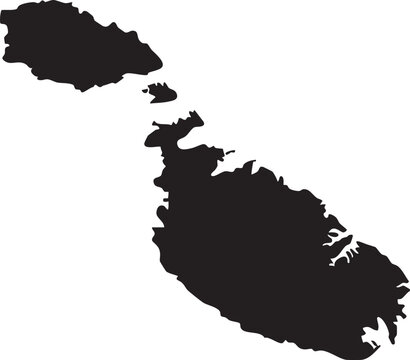 Black silhouette map of Malta a simple vector illustration of the Mediterranean island nation isolated on a white background for geographic and travel designs