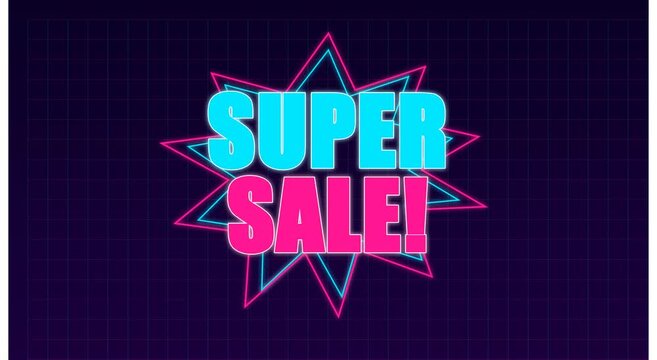 Super sale neon sign retro style motion for retail promotion animation