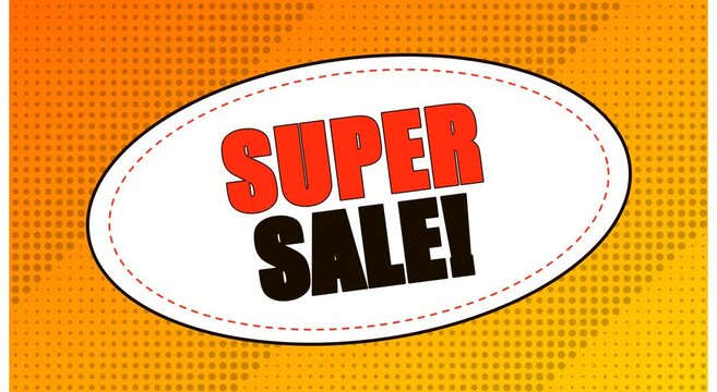 Super sale pop motion with dynamic comic book style text animation