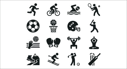 Obraz premium Sports icons set black silhouettes on a white background