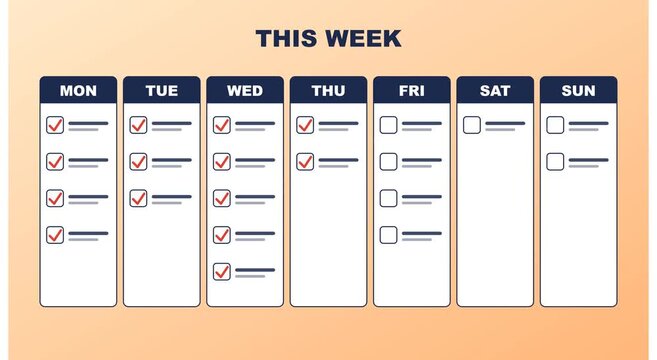 Weekly planner checklist animation with dynamic task completion progress animation