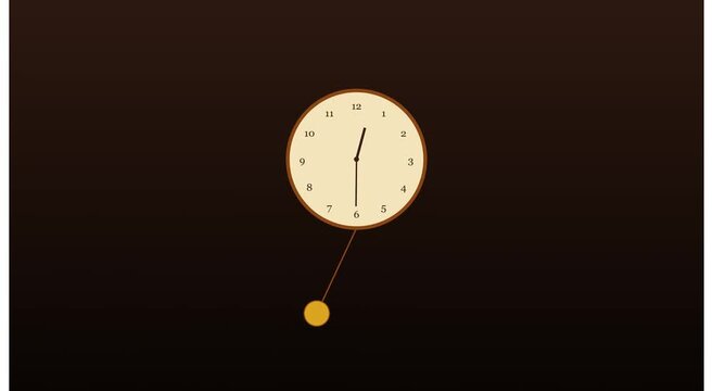 Minimalist pendulum clock swinging against a dark brown animation background