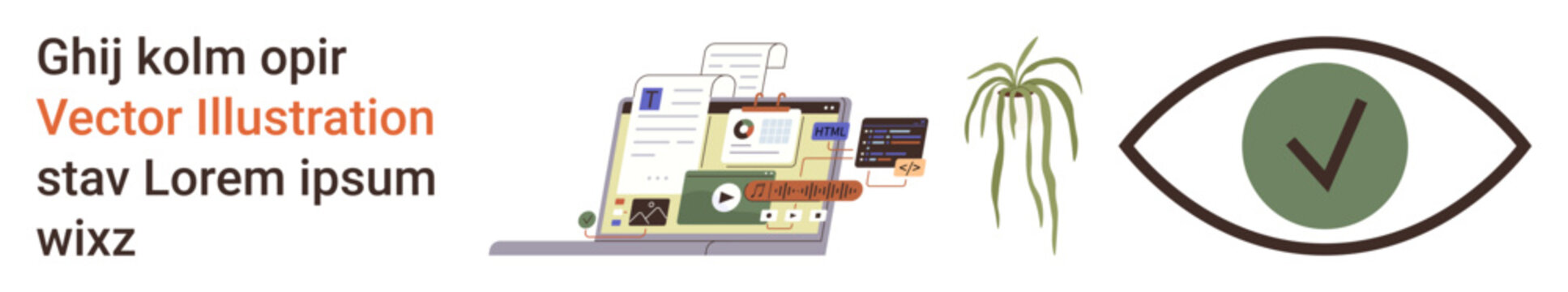 Digital media management, content verification tools, data organization, online platforms, technology, user interfaces. Laptop display with various media and verification icons. Digital media
