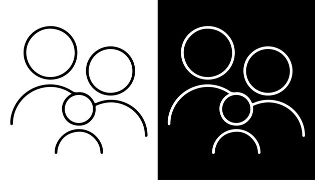 Family Unit Icon: A minimalist line art icon depicts a stylized representation of a family unit, with two larger circles above a smaller circle, symbolizing parents and a child.