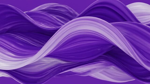 A vibrant abstract composition features flowing, swirling ribbons in shades of purple. These create a mesmerizing, dynamic visual