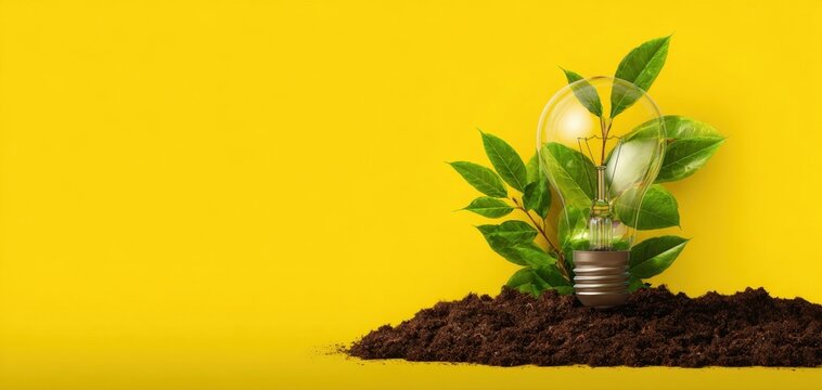 The lightbulb sprouting green leaves in soil symbolizing sustainable energy and eco innovation