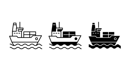 Fototapeta premium Cargo Ship Icons, Container Vessel Vector Graphics, Maritime Logistics Symbols, Shipping Industry Set