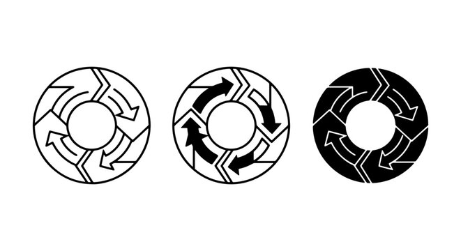 Circular Arrows Process Icons, Cycle Flow Diagrams, Continuous Loop Vector Graphics