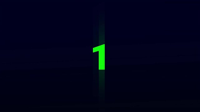 Digital green countdown timer from five to one with glitch effect and go text on dark background for sports gaming and technology video intros and start sequences