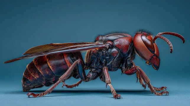 Red Wasp in Close-Up, Revealing Its Wing and Stinger
