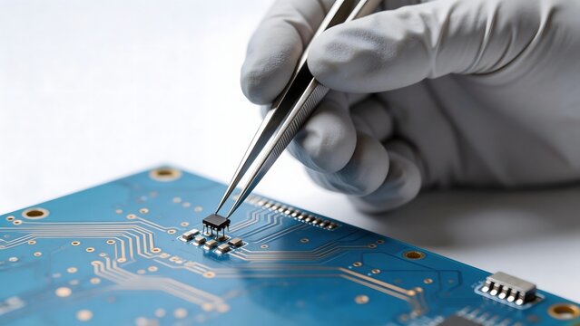 Hand placing chip on circuit board