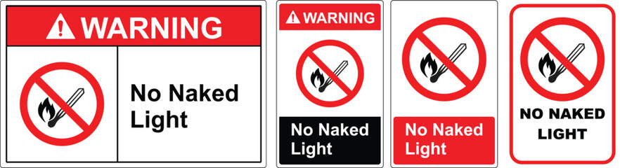 Warning signs prohibiting open flames and smoking with no naked light text on white background © GRAPHIC ZONE