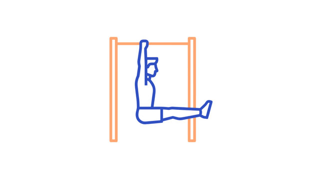 Iconographic representation of a person performing a hanging leg raise exercise, showcasing core strength and fitness.