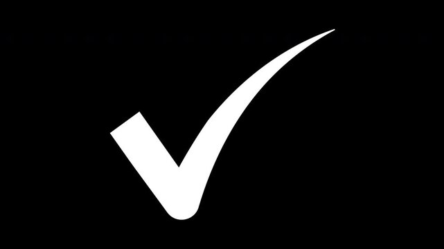 Animated white checkmark on black background, for user interface, and success feedback