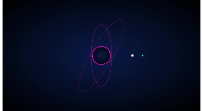 Abstract digital orbiting particles and glowing neon energy core motion animation