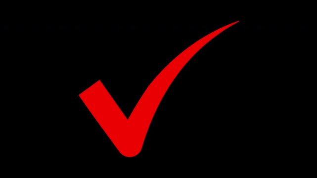 Red check mark animation on black background, for success and, approval concepts tick